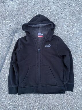 Puma Kids Black Sherpa-Lined Zip Hoodie